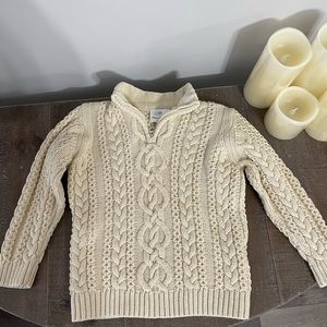 Hanna Andersson Cream Wool Sweater Jumper, Neck Zipper Pullover size 100 3-5yr
